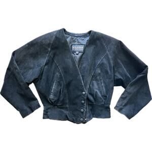 Wilson’s Suede Leather Black Bolero Style Jacket Snap Front Small Motorcycle